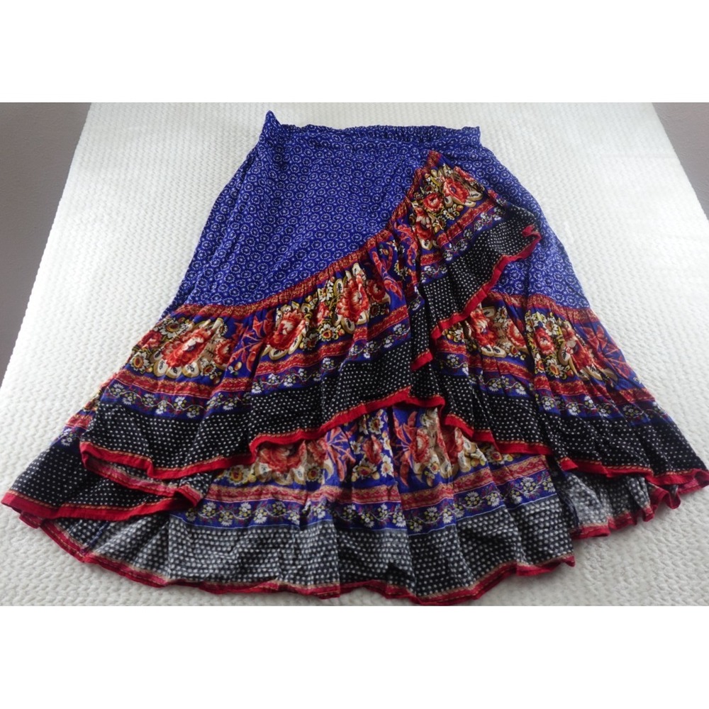 Chelsea & Theodore Womens Tiered Ruffle Skirt Floral Paisley Boho Size L